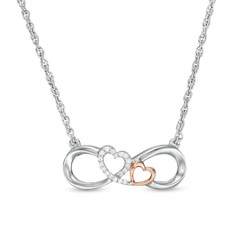 0.04 CT. T.W. Diamond Double Heart Infinity Loop Necklace in Sterling Silver with 14K Rose Gold Plate -17.5&quot;