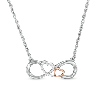 0.04 CT. T.W. Diamond Double Heart Infinity Loop Necklace in Sterling Silver with 14K Rose Gold Plate -17.5"