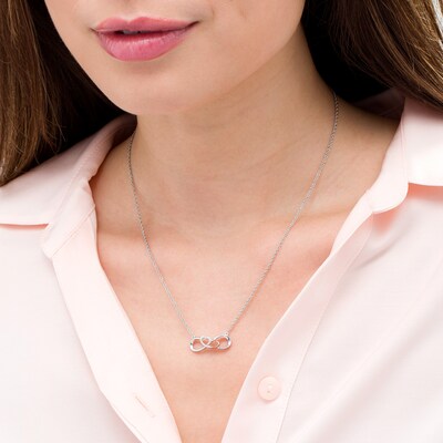 0.04 CT. T.W. Diamond Double Heart Infinity Loop Necklace in Sterling Silver with 14K Rose Gold Plate -17.5"