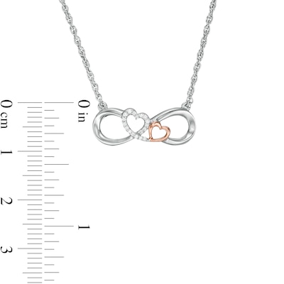 0.04 CT. T.W. Diamond Double Heart Infinity Loop Necklace in Sterling Silver with 14K Rose Gold Plate -17.5"