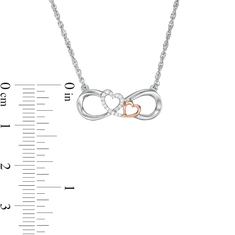 0.04 CT. T.W. Diamond Double Heart Infinity Loop Necklace in Sterling Silver with 14K Rose Gold Plate -17.5"