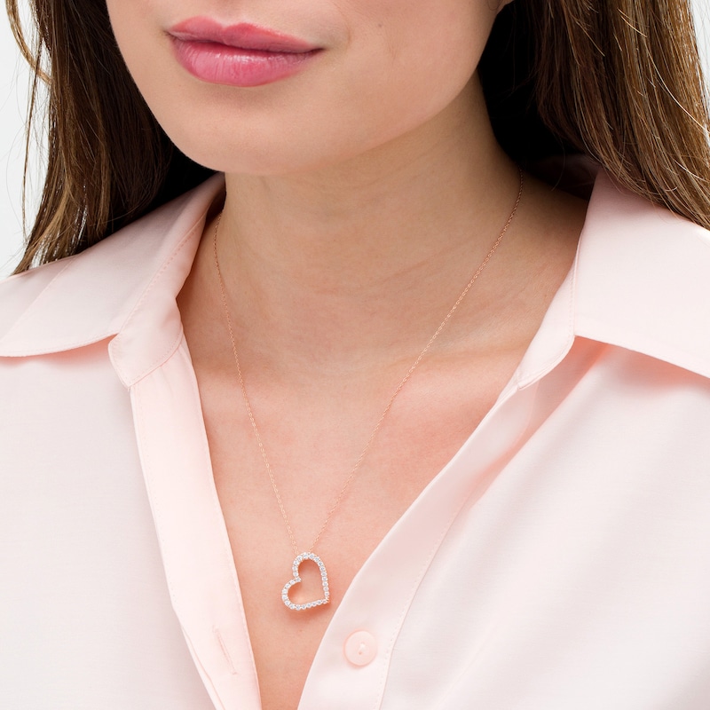 0.58 CT. T.W. Diamond Tilted Heart Necklace in 10K Rose Gold|Peoples Jewellers