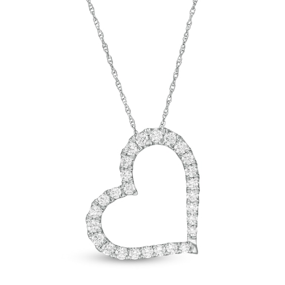 0.58 CT. T.W. Diamond Tilted Heart Necklace in 10K Gold