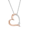 Thumbnail Image 0 of 0.04 CT. T.W. Diamond Tilted Heart Pendant in Sterling Silver and 10K Rose Gold