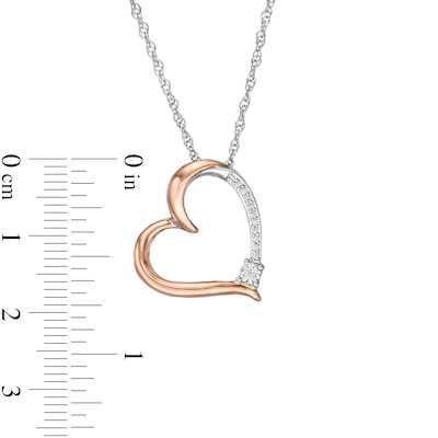 0.04 CT. T.W. Diamond Tilted Heart Pendant in Sterling Silver and 10K Rose Gold