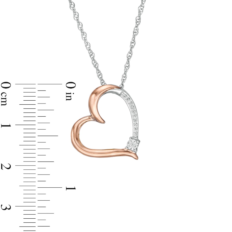 0.04 CT. T.W. Diamond Tilted Heart Pendant in Sterling Silver and 10K Rose Gold