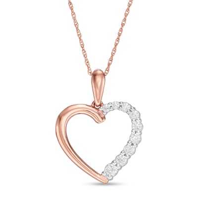 0.18 CT. T.W. Diamond Heart Outline Pendant in 10K Rose Gold