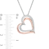 0.116 CT. T.W. Diamond Double Tilted Heart Pendant in Sterling Silver and 10K Rose Gold