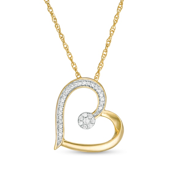 0.115 CT. T.W. Diamond Tilted Heart Pendant in Sterling Silver with 14K Gold Plate