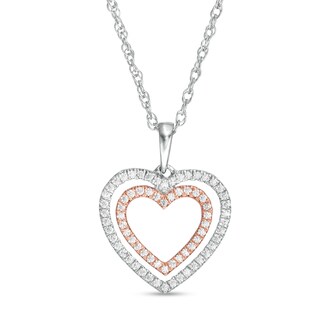 0.23 CT. T.W. Diamond Double Heart Pendant in Sterling Silver and 10K Rose Gold