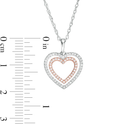 0.23 CT. T.W. Diamond Double Heart Pendant in Sterling Silver and 10K Rose Gold