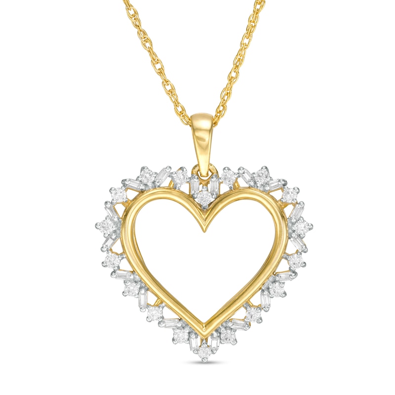 0.23 CT. T.W. Diamond Sunburst Heart Pendant in 10K Gold