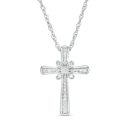 0.115 CT. T.W. Diamond Flower Cross Pendant in Sterling Silver