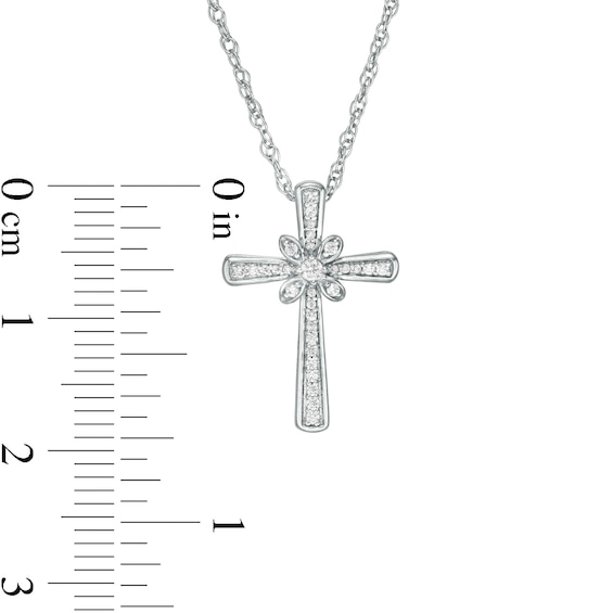 0.115 CT. T.W. Diamond Flower Cross Pendant in Sterling Silver