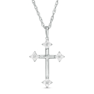 0.145 CT. T.W. Diamond Clover Cross Pendant in 10K Gold