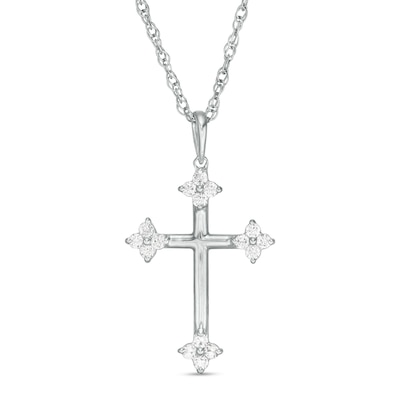 0.145 CT. T.W. Diamond Clover Cross Pendant in 10K Gold