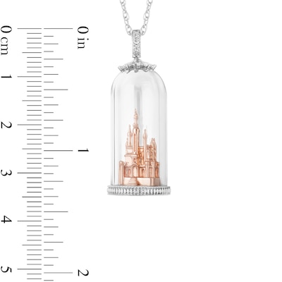 Enchanted Disney Princess Diamond Accent Castle in Glass Dome Pendant in Sterling Silver and 10K Rose Gold - 24"