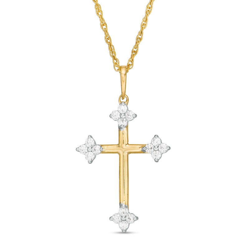 0.145 CT. T.W. Diamond Clover Cross Pendant in 10K Gold