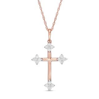 0.145 CT. T.W. Diamond Clover Cross Pendant in 10K Rose Gold