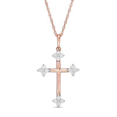 0.145 CT. T.W. Diamond Clover Cross Pendant in 10K Rose Gold