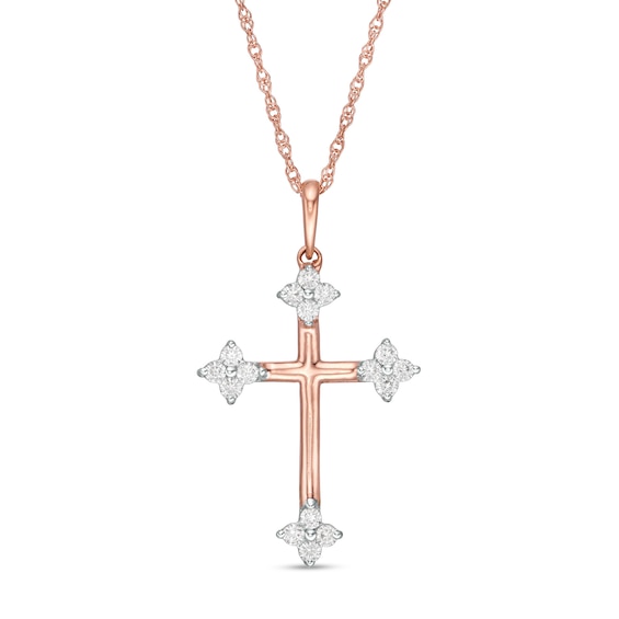 0.145 CT. T.W. Diamond Clover Cross Pendant in 10K Rose Gold