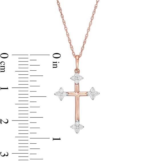 0.145 CT. T.W. Diamond Clover Cross Pendant in 10K Rose Gold