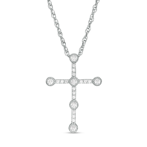 0.145 CT. T.W. Diamond Vintage-Style Cross Pendant in 10K White Gold