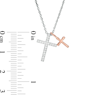 0.086 CT. T.W. Diamond Double Cross Pendant in Sterling Silver and 10K Rose Gold