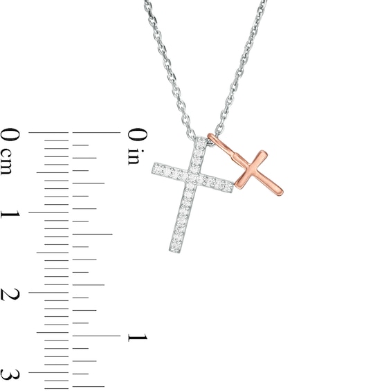 0.086 CT. T.W. Diamond Double Cross Pendant in Sterling Silver and 10K Rose Gold