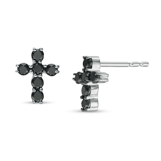 0.29 CT. T.W. Black Diamond Cross Stud Earrings in 10K White Gold