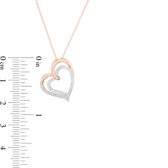 0.085 CT. T.W. Diamond Double Tilted Heart Pendant in 10K Rose Gold