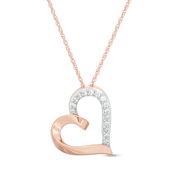 0.085 CT. T.W. Diamond Tilted Heart Pendant in 10K Rose Gold