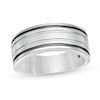 Vera Wang Love Collection Men's Grooved Wedding Band in 14K White Gold and Black Rhodium