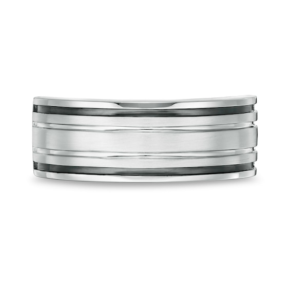 Vera Wang Love Collection Men's Grooved Wedding Band in 14K White Gold and Black Rhodium