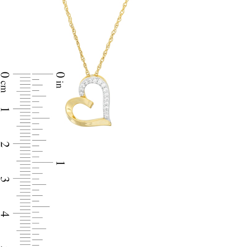0.085 CT. T.W. Diamond Tilted Ribbon Heart Pendant in 10K Gold|Peoples Jewellers