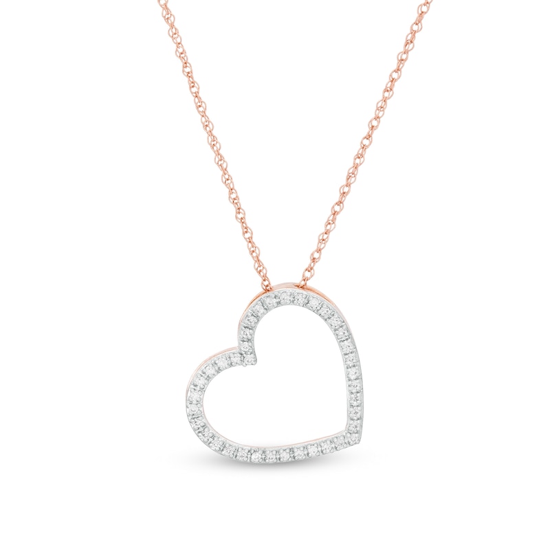 0.068 CT. T.W. Diamond Tilted Heart Outline Pendant in 10K Rose Gold|Peoples Jewellers