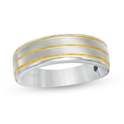 Vera Wang Love Collection Men's Grooved Wedding Band in 14K Two-Tone Gold