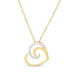 0.04 CT. T.W. Diamond Swirl Tilted Heart Pendant in 10K Gold