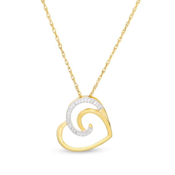 0.04 CT. T.W. Diamond Swirl Tilted Heart Pendant in 10K Gold