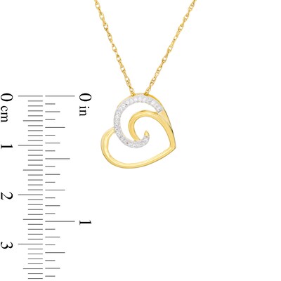 0.04 CT. T.W. Diamond Swirl Tilted Heart Pendant in 10K Gold