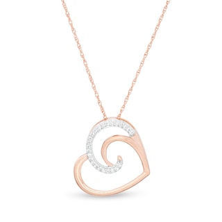 0.04 CT. T.W. Diamond Swirl Tilted Heart Pendant in 10K Rose Gold