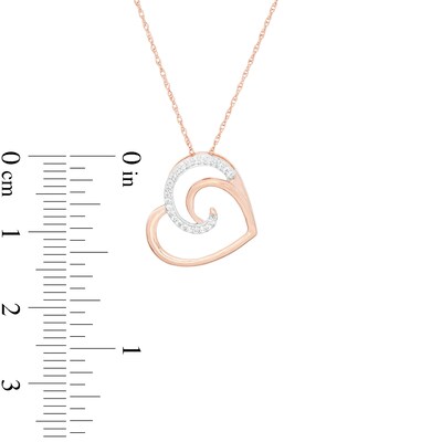 0.04 CT. T.W. Diamond Swirl Tilted Heart Pendant in 10K Rose Gold