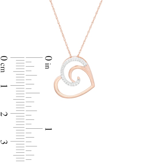 0.04 CT. T.W. Diamond Swirl Tilted Heart Pendant in 10K Rose Gold