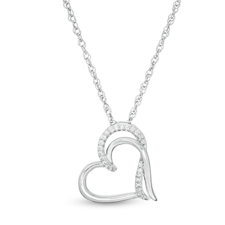 0.065 CT. T.W. Diamond Double Side Tilted Heart Pendant in Sterling Silver