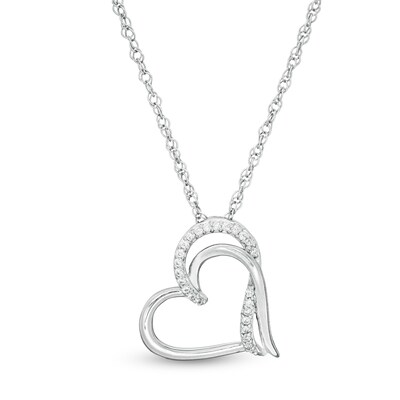 0.065 CT. T.W. Diamond Double Side Tilted Heart Pendant in Sterling Silver