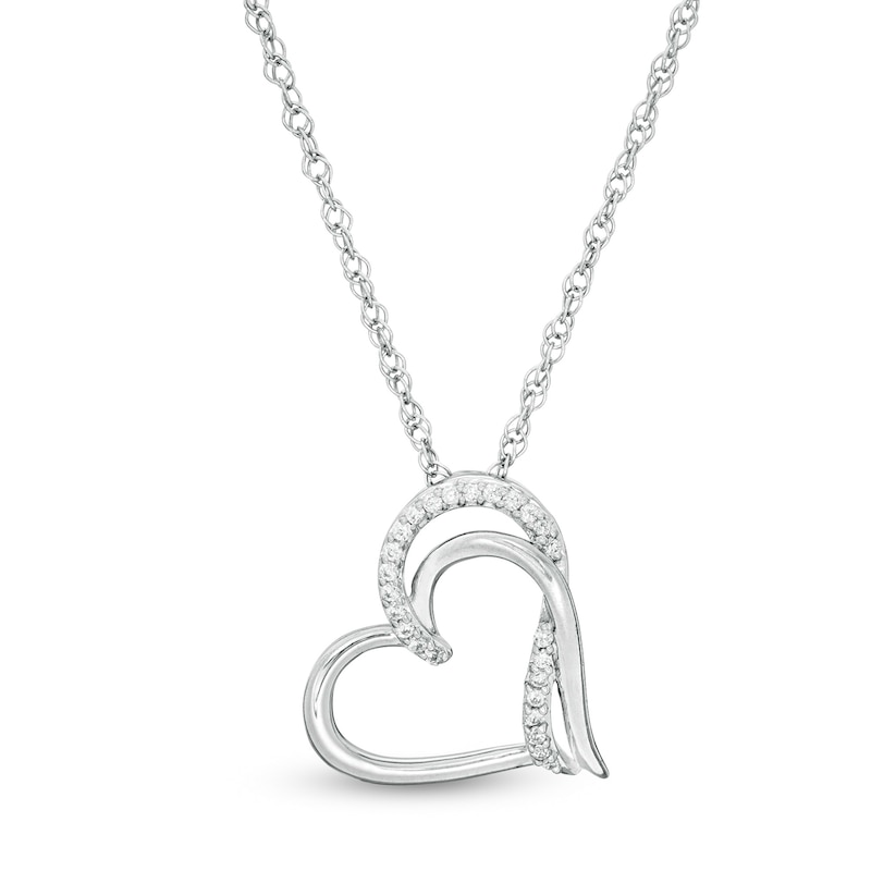 0.065 CT. T.W. Diamond Double Side Tilted Heart Pendant in Sterling Silver|Peoples Jewellers