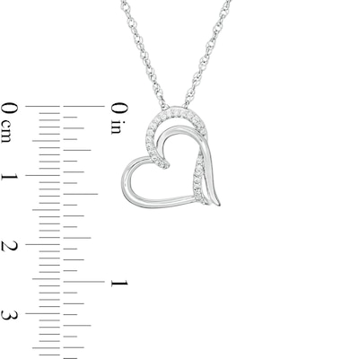 0.065 CT. T.W. Diamond Double Side Tilted Heart Pendant in Sterling Silver