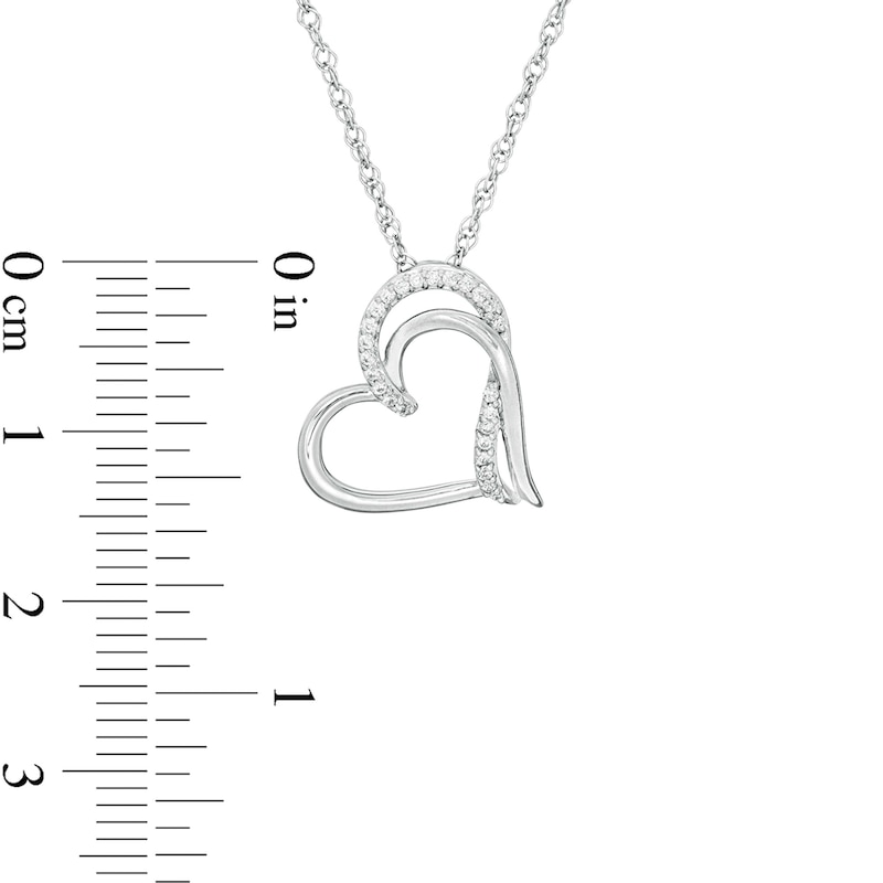 0.065 CT. T.W. Diamond Double Side Tilted Heart Pendant in Sterling Silver|Peoples Jewellers