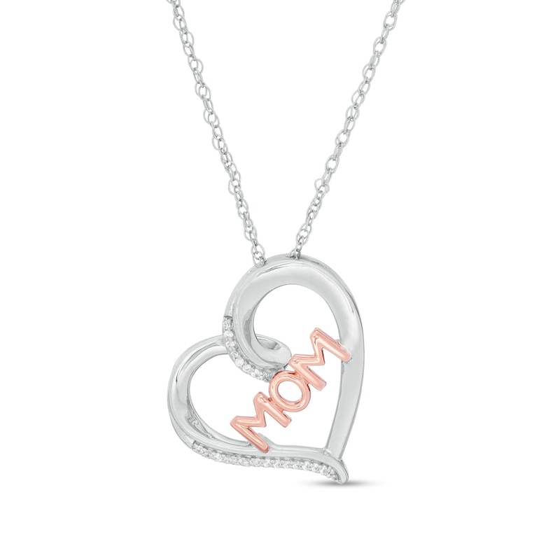 0.04 CT. T.W. Diamond "MOM" Tilted Heart Pendant in Sterling Silver and 10K Rose Gold|Peoples Jewellers