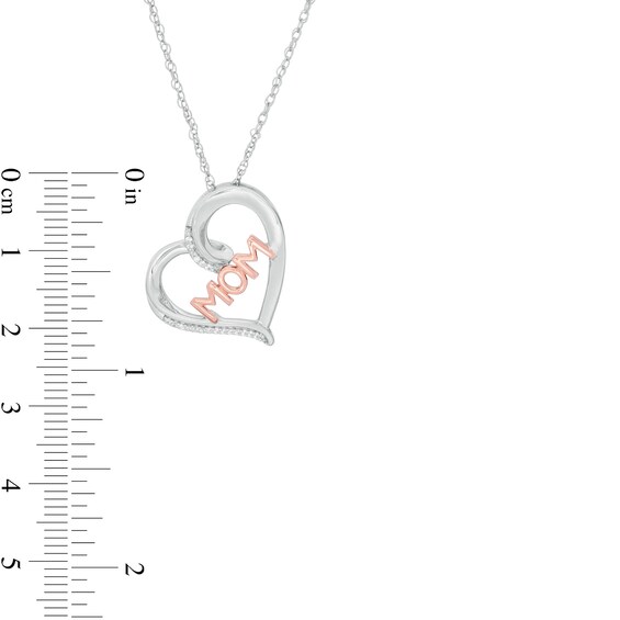 0.04 CT. T.W. Diamond "MOM" Tilted Heart Pendant in Sterling Silver and 10K Rose Gold